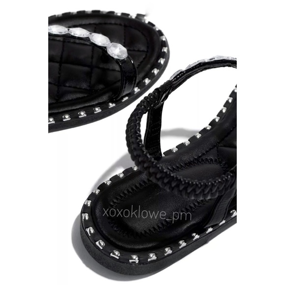 Black Diamond Sparkly Rhinestone Embellished Ankle Strap Sandals - Picture 6 of 13